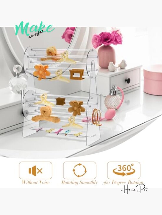 2-Tier Acrylic Claw Clip Holder 360 Rotating Organizer Stand main image 4